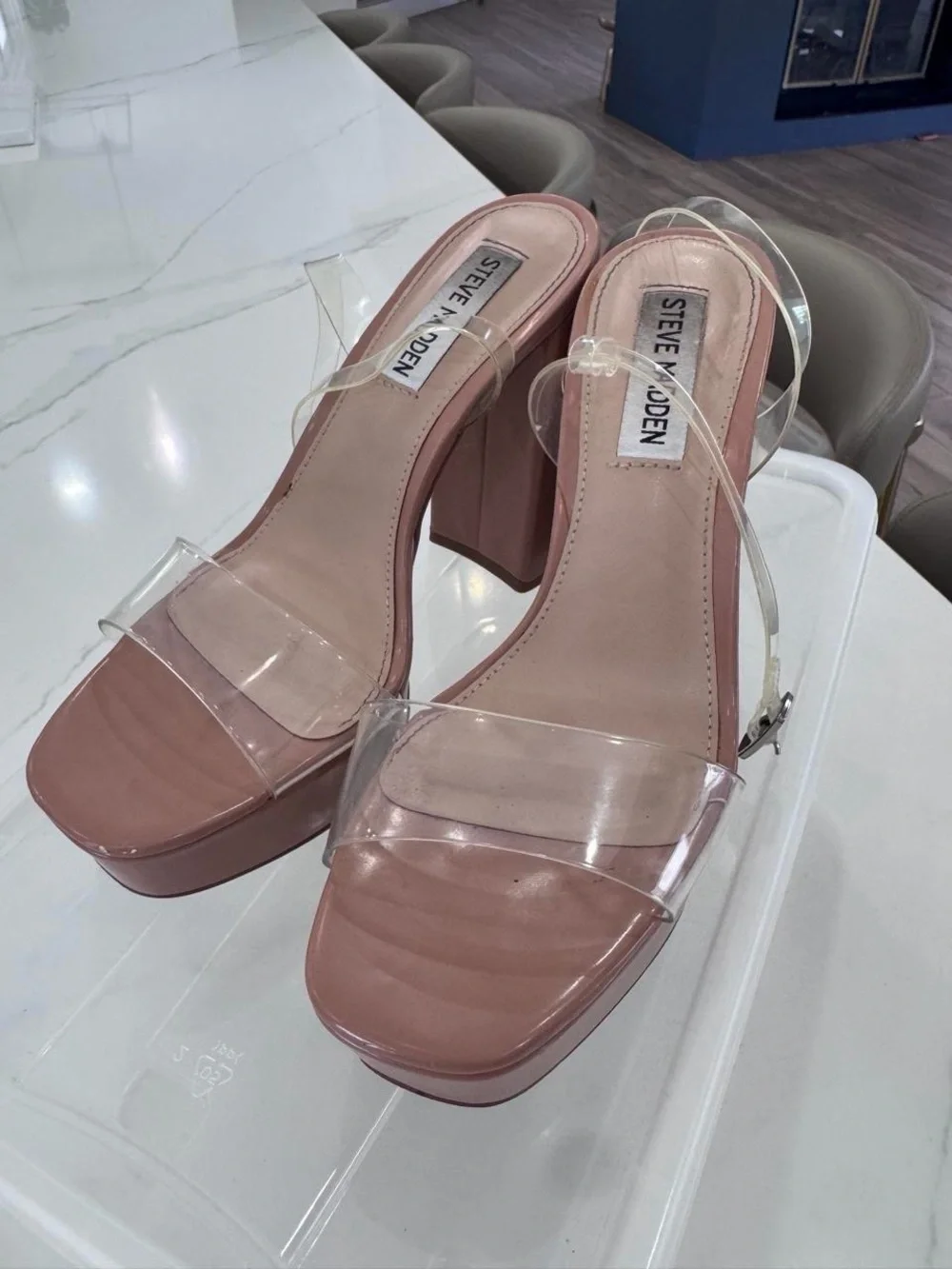 Steve Madden Pink Block Platform Sandal with Clear Straps